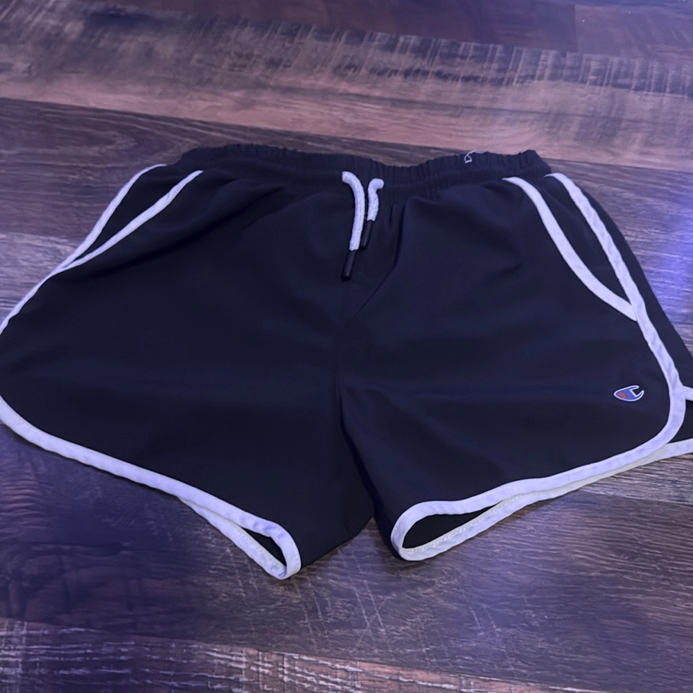 Black and white, champion shorts, worn